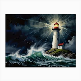 Lighthouse At Night Canvas Print