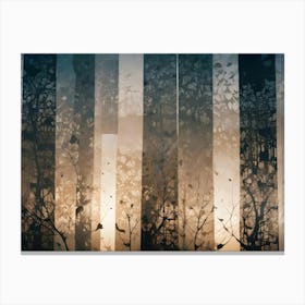 Abstract Image Of A Forest With Tall Trees In Silhouette, With A Blurred, Abstract Background Of Colorful Vertical Lines Canvas Print