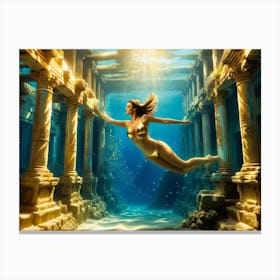 Woman swimming in gold underwater ruin 10 Canvas Print