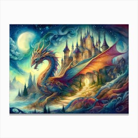 Dragon And Castle Canvas Print