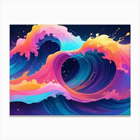 Abstract Waves Of Vibrant Colors Swirling And Crashing Together Canvas Print