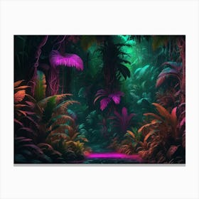 Futuristic neon cyberpunk jungle 3 Canvas Print