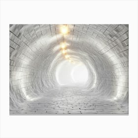 Round 3d Tunnel Of White Brick With Lighting Painting Canvas Print