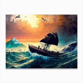 Whale And The Ship 2 Canvas Print