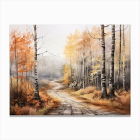 A Painting Of Country Road Through Woods In Autumn 38 Canvas Print