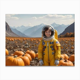 Smiling Astronaut Child In A Pumpkin Patch 1 Canvas Print