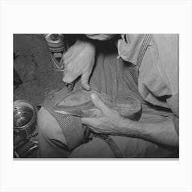 Outside Grooving Of Inner Sole In Process Of Making Welt, Bootmaking Shop, Alpine, Texas By Russell Lee Canvas Print