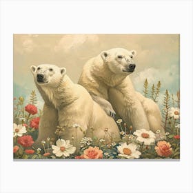 Floral Animal Illustration Polar Bear 2 Canvas Print