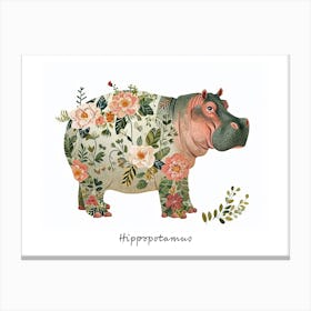 Little Floral Hippopotamus 1 Poster Canvas Print
