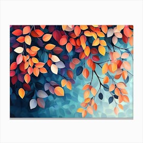 Hanging Branches Seamless Pattern Leaves Fall with Bright Color Flowers Illustration Canvas Print