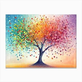 Colorful Tree with Leaves on Hanging Branches Illustration Background 3 Canvas Print