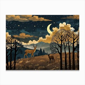 Night Landscape With Deer 6 Canvas Print