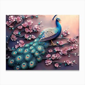 Peacock On Branch 5 Canvas Print