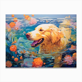 Golden Retriever Dog Swimming In The Sea Canvas Print