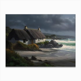 Thatched Cottage On The Beach Canvas Print