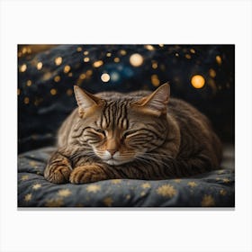 Sleeping Brown Tabby Cat Starry Night Art Print (1) Canvas Print