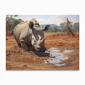 Black Rhinoceros Muddy Wallowing Realism 4 Canvas Print