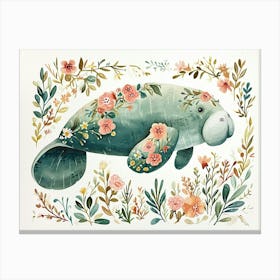 Little Floral Manatee 1 Canvas Print