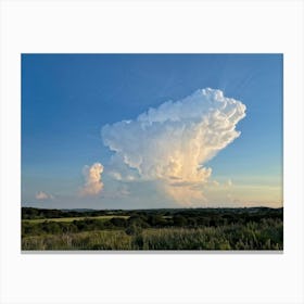 Cumulus Clouds Looming High Over A Serene Landscape Bathed In Sunset Light A Cluster Of White Clou Canvas Print