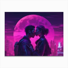 Couple Kissing At Night Canvas Print