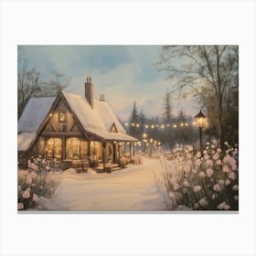 Cabin in Winter Landscape Canvas Print