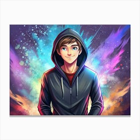 Smiling Young Man In A Hoodie With A Colorful Background Canvas Print