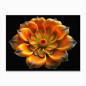 Orange Flower With Detailed Petals On Black Background Canvas Print