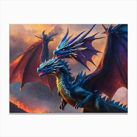 Blue Dragon Battle Canvas Print