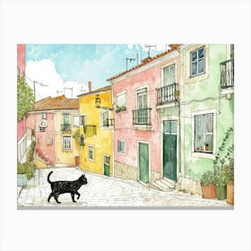 Lisbon, Portugal   Cat In Street Art Watercolour Painting 4 Canvas Print