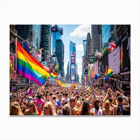 New York City Pride Celebration Bustling Parade Down 5th Avenue Throng Of People Flaunting Colorfu (1) Canvas Print