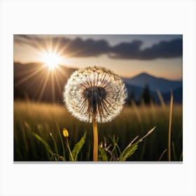 Dandelion sitting on a field, morning or dusk 1 Canvas Print