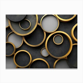 The Modern Background Is Comprised Of Black, Gray, Beige, And Golden Circles In A Stylish Canvas Print