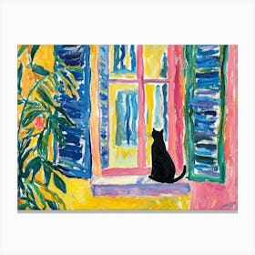 Black Cat Open Window Matisse Style Landscape Canvas Print