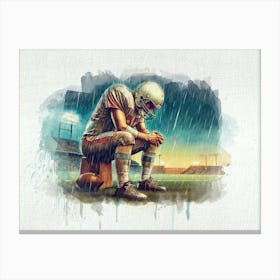 Football Player In The Rain Watercolor Canvas Print
