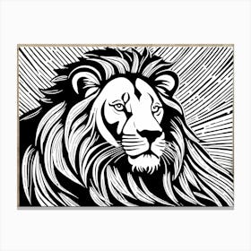 Lion Linocut Sketch Black And White art, animal art, 158 Canvas Print
