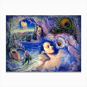 Dream Of A Peacock Angel Ocean Wonderland Painting Low Poly Art Canvas Print