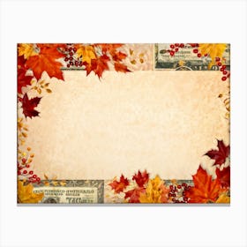 Autumn Themed Thanksgiving Frame Edges Adorned With Crimson Orange And Yellow Leaves Center Hold 2 1 Canvas Print