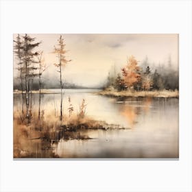 A Painting Of A Lake In Autumn 34 Canvas Print