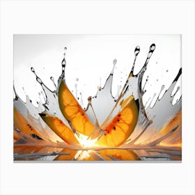 Slices Of Watermelon Fall Into Water, Creating A Splash With An Orange Glow Emanating From The Center Canvas Print