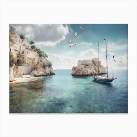 Mediterranean Sailboat In The Sea Canvas Print