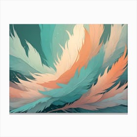 Intricate, Glowing Flowers With Orange Petals And Teal Leaves Against A Dark Background Canvas Print