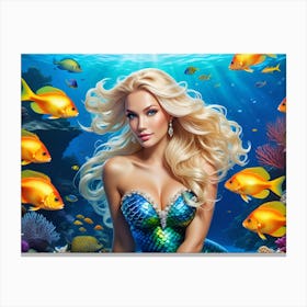 Blue Eyes In Tropical Waters – Blonde Mermaid Canvas Print