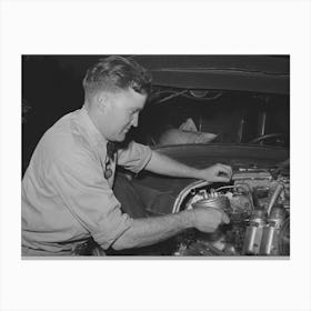 Consolidated Aircrafts Workman Working On His Self Assembled Automobile, This Is A Diesel Motor In This Car, San Diego Canvas Print