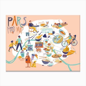 Paris Food Map Illustration Canvas Print