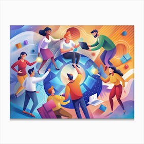 Collaborative Team Working Together Around A Globe Canvas Print