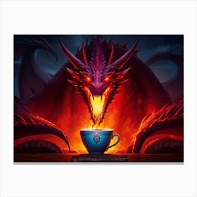 Illustration Of A Majestic Red Dragon With Eyes Narrowed In Glaring Intensity Reaching For A Cup Of 1 Canvas Print