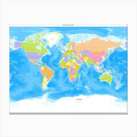 Detailed political world map Spanish language Miller projection Canvas Print
