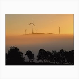 Wind Turbines Sunrise at The Eifel In Germany Canvas Print