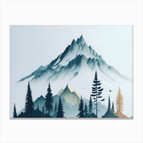 Mountain And Forest In Minimalist Watercolor Horizontal Composition 130 Canvas Print