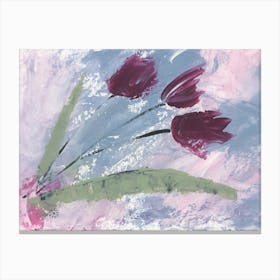 Magenta Tulips On Pink - minimal floral contemporary modern Canvas Print